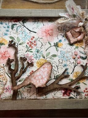 Hand Crafted Pink and Cream Floral Bird‎ Wall Art